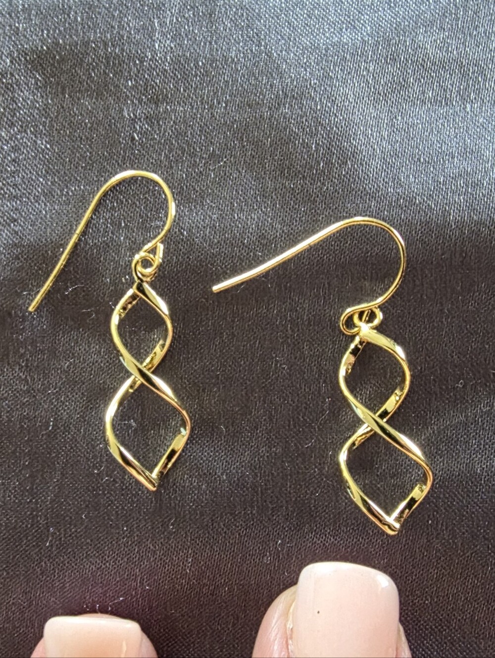 Goldtone Spiral Drop Earrings Open Flame Infinity Hook